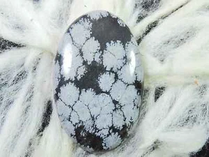 54Cts. Natural Snowflake Obsidian Loose Gemstone Oval Cabochon 27X42X4MM W407 - Picture 1 of 9