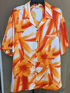 Vintage Napili Men's 60s / 70s Orange Watercolor Hibiscus Floral XL Shirt - Picture 1 of 4