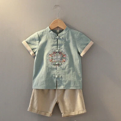 Chinese Traditional Hanfu Boys Kids Embroidery Tang Suit New Year Cotton Pants - Image 1 of 4