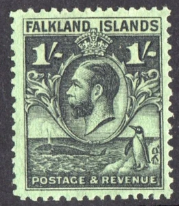 KGV Falkland Islands 192 SG;122 1s BLACK / EMERALD LMM - Picture 1 of 2