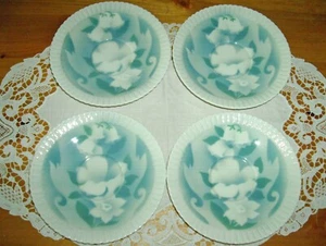 Vintage Syracuse China Shelledge FLORAL FANTASY 5 5/8" Saucers Blue~ Set of 4 ~ - Picture 1 of 5