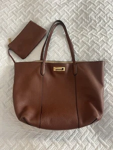 ivanka trump handbag leather PEBBLE tote bag brown w/ gold accents & makeup bag - Picture 1 of 13