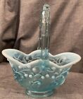 Fenton Aqua Blue Opalescent Lily of the Valley 7.5" Basket Vase Glass