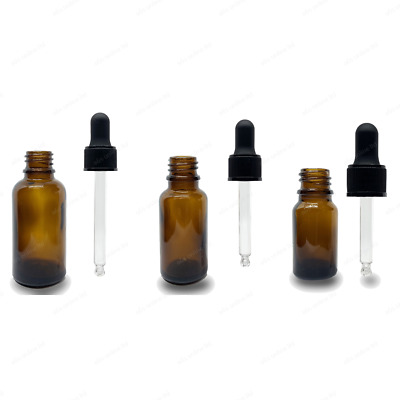 AMBER Glass Pipette Dropper Bottles | 10ml 20ml 30ml | Oils Serum Ear Eye Drops • 2.99£