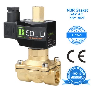 U.S. Solid 1/2" Brass Electric Solenoid Valve 24V AC Normally Open Air Water Oil - Picture 1 of 7