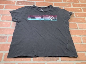 Volcom Stone Youth Girls Shirt Size Large 10 Black Striped Logo Flaws - Picture 1 of 10