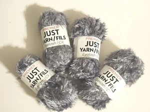 Premier Eyelash Yarn Charbon Silver Color Lot of 4 New Skeins FREE SHIPPING - Picture 1 of 5