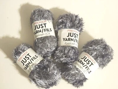 Premier Eyelash Yarn Charbon Silver Color  Lot of 4 New Skeins FREE SHIPPING - Image 1 of 4