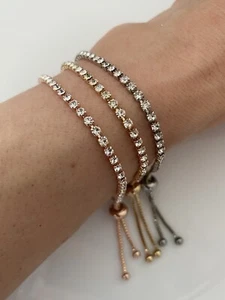3mm Adjustable Gold Full Crystal Rhinestone Bracelet Bling Sparkly Ladies Women - Picture 1 of 25
