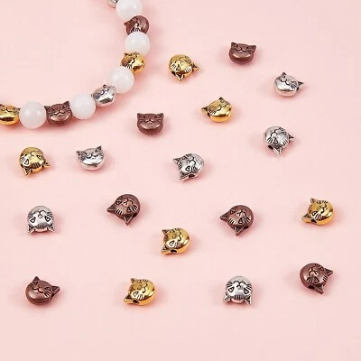 Cat Beads Spacers Metal Antiqued Silver Gold Copper 8mm Findings Kitty Bulk 120p - Image 1 of 2