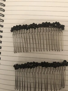 (2) Vintage Black Crystal Bicone Bead Double-strand Hair Combs - Picture 1 of 4