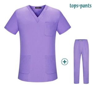 NiaaHinn Unisex Medical Scrub Set - 35% Cotton, Short Sleeve Top - Picture 1 of 33