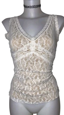 Y2k Womens Ivory Floral Babydoll Lace Kawaii Coquette Cottagecore Boho Top Sz M - Image 1 of 3