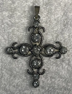 Silver Tone Celtic Cross Charm with Clear Rhinestones Religious Pendant Jewelry - Picture 1 of 8