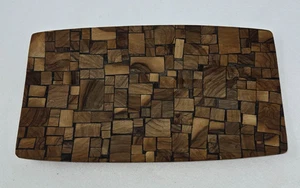 HANDMADE BY DAVID JERUSALEM ISRAEL VINTAGE MCM OLIVENHOLZ MOSAIK TABLETT mit Fuß - Bild 1 von 7