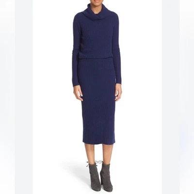 Alice + Olivia Blue Wool/Cashmere Midi Sweater Turtleneck Sheath Dress Size XS - Image 1 of 4