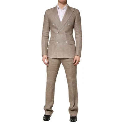 DOLCE & GABBANA Suit Beige Linen Double Breasted 2 Piece Men EU46/US36/S 3680usd - Image 1 of 4