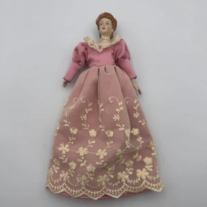 Muñeca de porcelana Teleflora 1985 vintage vestido de encaje rosa exhibición coleccionable - Imagen 1 de 5