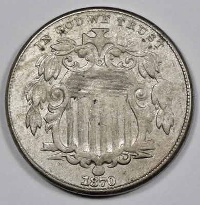 1870 Shield Nickel.  Natural Uncleaned.  AU.  207430 - Image 1 of 2