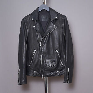ALL SAINTS Mens MILO Leather Jacket EXTRA SMALL Black Biker Bomber Celebrity XS