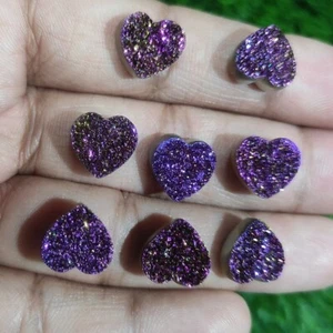 Natural Heart Indian Titanium Agate Druzy Quartz Loose Artisan Drusy Gemstone - Picture 1 of 9