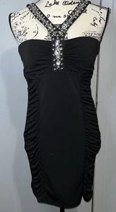 B Wear Too! VTG Halter Party Dress Sz S Black Jeweled Whimsigoth Witchy 90s - Picture 1 of 11