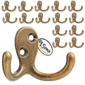 Coat Hooks Wall Hooks for hanging - 15 pack Bronze Double Prong Hooks Wall Mo... - Picture 1 of 9