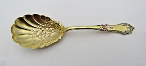 ART NOUVEAU  ~ REED & BARTON ENAMELLED  GILT  STERLING BERRY SPOON  FLORAL BOWL - Picture 1 of 3
