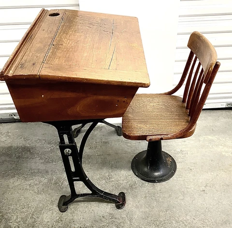Chandler the Boston Adjustable Oak Wood & Cast Iron School Desk & Chair Set Cover