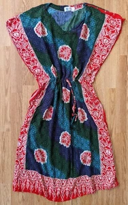 KRATON MAS batik DRESS waist draw string 100% SPUN RAYON maxi MUMU duster LOLA - Picture 1 of 4