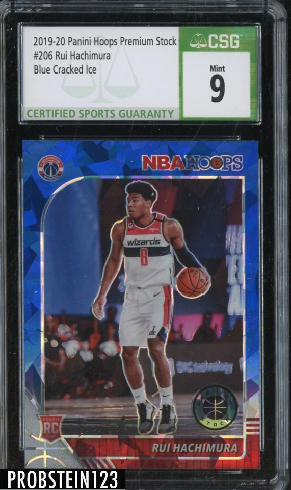2019-20 Hoops Premium Stock Blue Cracked Ice Prizm #206 Rui Hachimura RC CSG 9 - Image 1 of 1
