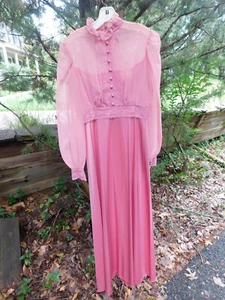 26" waist Vintage Granny Dressy Dress Pink/LavenderLong Sleeves Crepe Nylon? - Picture 1 of 4