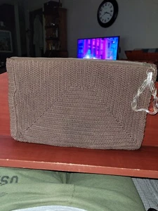 Vintage 1950’s Brown Crocheted Clutch Bag Purse 14.5" X 9” Lucite Pull - Picture 1 of 2