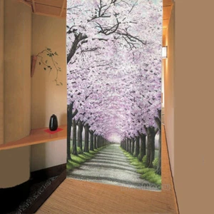 Japanese Doorway Tapestry Door Long Curtain Purple Cherry Blossom Sakura Tree  - Picture 1 of 4