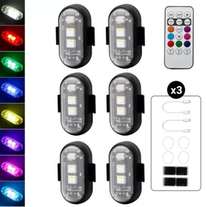 6Pcs Wireless LED Strobe Light RGB 8 Colors Rechargeable Flashing Warning Lights - Picture 1 of 15