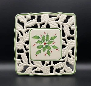 LENOX Holiday Pierced Trivet American by Design Holly & Berry Green Trim - Picture 1 of 3