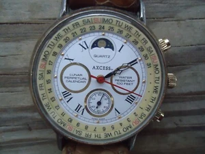 VTG Axcess Lunar Perpetual Calendar Watch Anthropomorphic Sun READ NOT WORKING - Picture 1 of 12