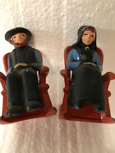 Vintage Cast Iron Salt and Pepper Shakers Metal Amish People Antique Figures 