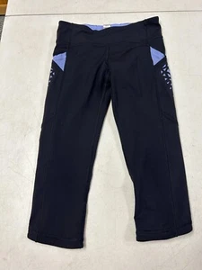 LULULEMON IVIVVA  BLACK  STRETCHY CROP YOGA PANTS DANCE  GIRLS  SZ  10 CUTE! - Picture 1 of 3