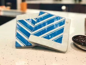 Vintage Pottery Barn 2 Pkg Paper Dinner Napkins Blue White Diagonal Stripe 17x17 - Picture 1 of 9