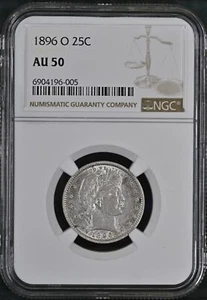 1896 O Quarter Dollars Barber or Liberty Head NGC AU-50 - Picture 1 of 2