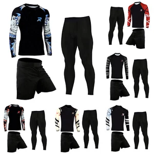 ROAR Set 3 pz MMA Short BJJ Manica Lunga Protezione Rash Legging Compressione Preppling - Foto 1 di 14