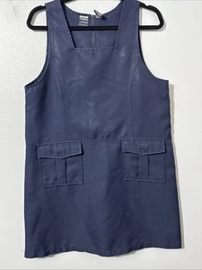 Vtg Girls Navy Uniform Jumper Dress 2 Pockets Sz 18-1/2 Plus 90s School Preppy - Picture 1 of 21
