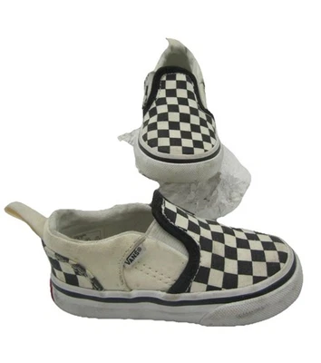 Vans Off the Wall Us 学步儿童懒人格子黑色和白色鞋 5 码 — 第 1/4 张图片