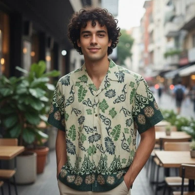 Guess джинсы рубашка мужская зеленый кнопка хлопок Aloha лагерь гавайский большой - Изображение 1 из 4