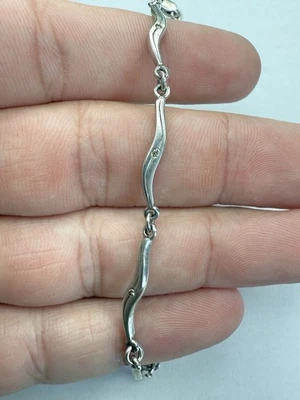 Unique Sterling Silver Diamond Modernist Tennis Linked 7.5-8” Bracelet - 6g - Image 1 of 4