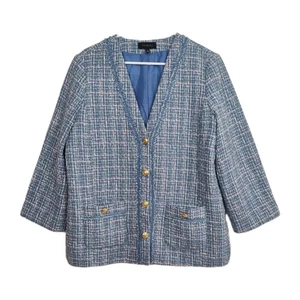 Talbots Tweed Coatigan Jacke mit Knopfleiste, Damen 10, blau-weiß, Langarm - Bild 1 von 12