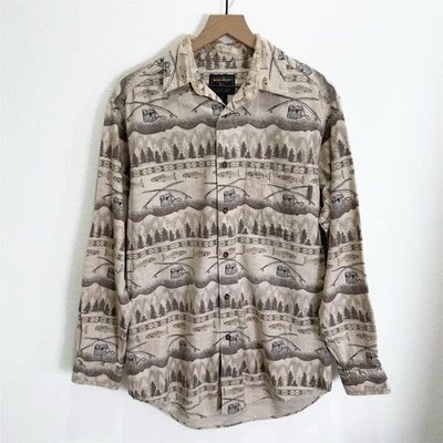 Camisa Woolrich De Colección Para Hombres Mediana Beige Pesca Franela Abotonada Pesada Exterior Foto 1 de 4