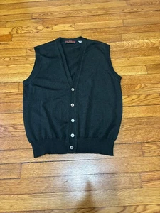 Jos A Bank Mens Sweater Vest Sz Medium Green Virgin Wool Grandpa Cardigan Italy - Picture 1 of 5