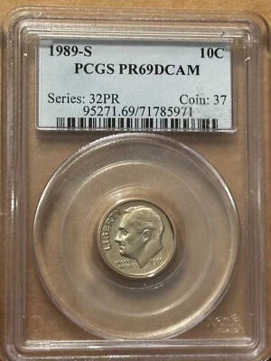 1989-S Roosevelt Dime PCGS PR69DCAM - Image 1 of 2
